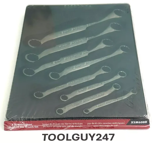 SNAP ON TOOLS 8-pc 12-Point Flank Drive® Short 10° Offset Box Wrench Set XSM608B