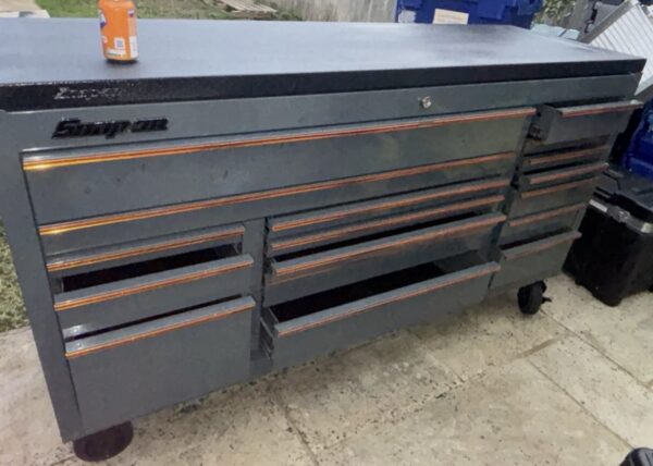 Snap On Toolbox Roll Cab 73" Storm Grey Armoured Rhino Worktop KRA2423